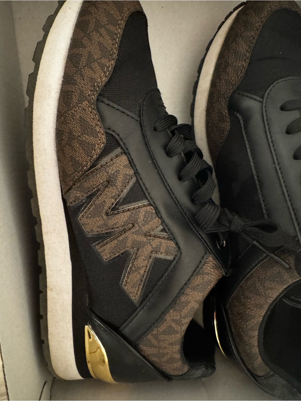 Michael Kors Brown & Black Signature Logo Sneakers with Gold Accent